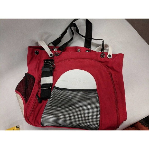 VINTAGE HOLEY SOLES GETAWAY BEACH BAG CANVAS TOTE RED RUBBER SOLE BOTTOM STRAPS - Picture 3 of 11